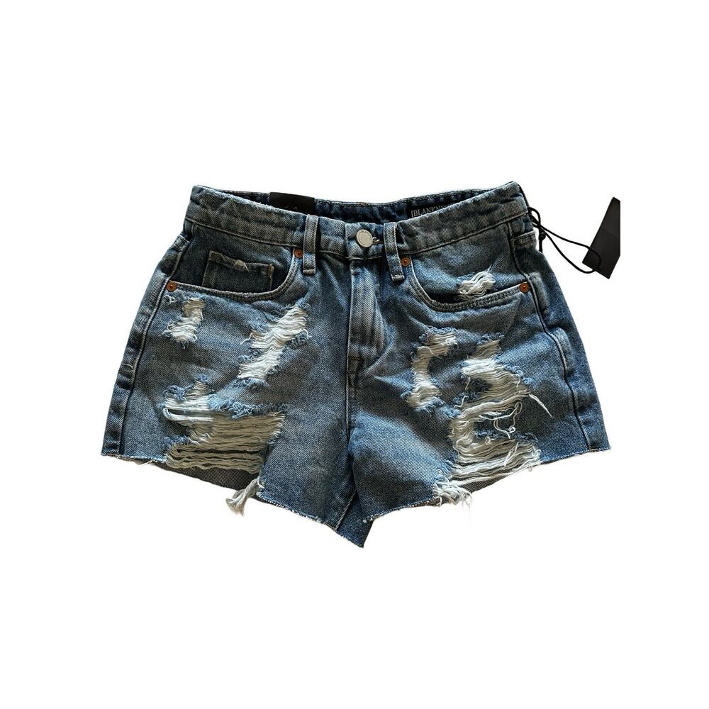 BLANKNYC The Barrow High Rise Distressed Cut Off Blue Denim Shorts Pockets